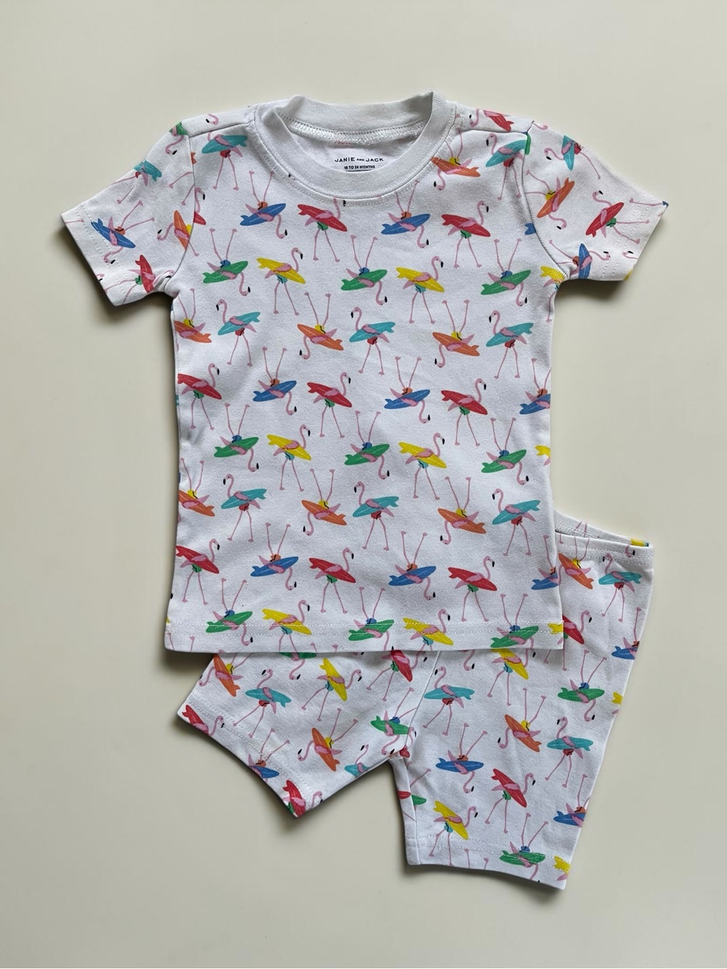Janie & Jack Euc Colorful Tropical Surfing Flamingo Print Short Pajama Set